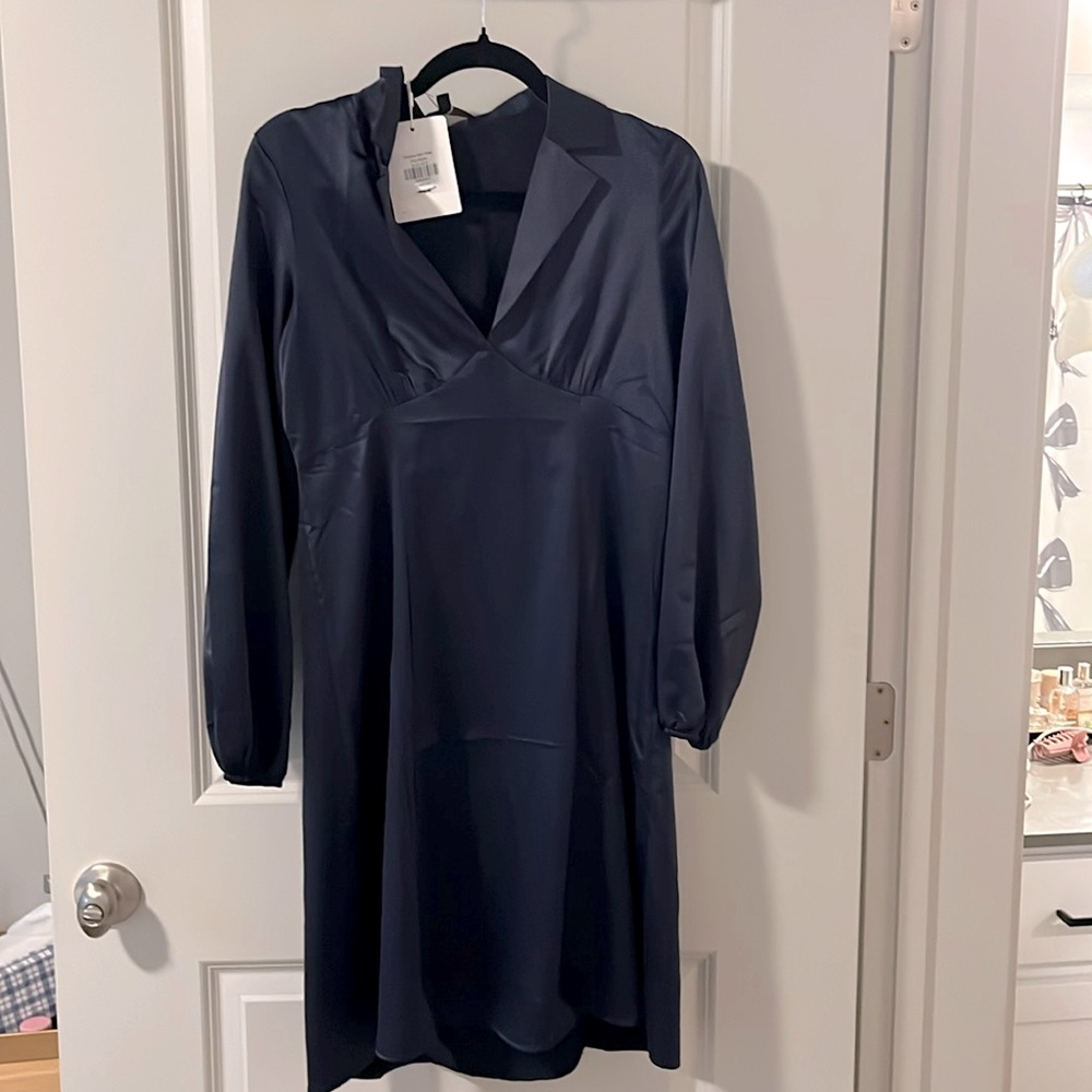 Gorgeous knee length the satin navy blue dresss